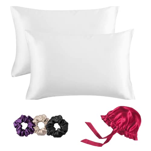 Atrube's Silk Satin Bonnet for sleeping with Pillow covers and 3 Scrunchies