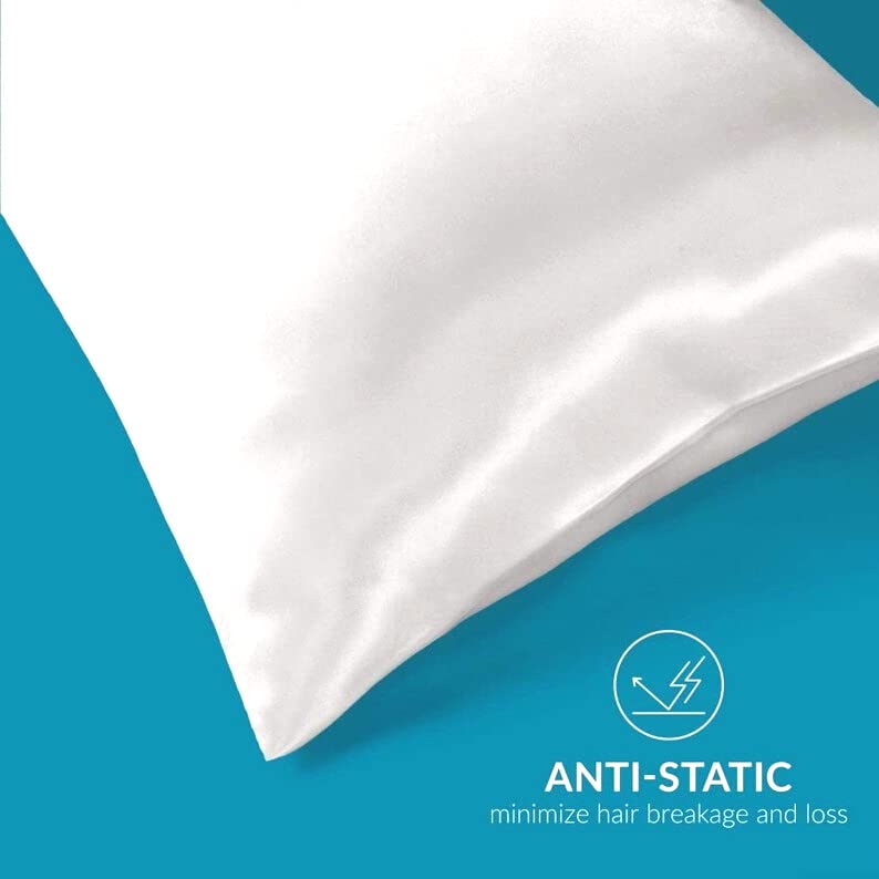 Atrube's Satin Pillow Covers for Hair and Skin| Satin Pillowcase 2 Pack with 3 Scrunchies Envelope Closure (Ivory)