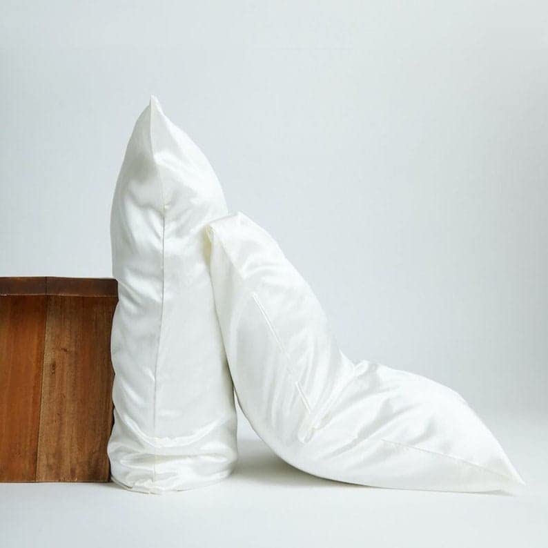 Atrube's Satin Pillow Covers for Hair and Skin| Satin Pillowcase 2 Pack with 3 Scrunchies Envelope Closure (Ivory)