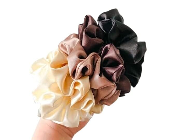 Atrube's Silk Satin Scrunchies Pack of 3 Multicolor Silk Scrunchy Set for Hairs