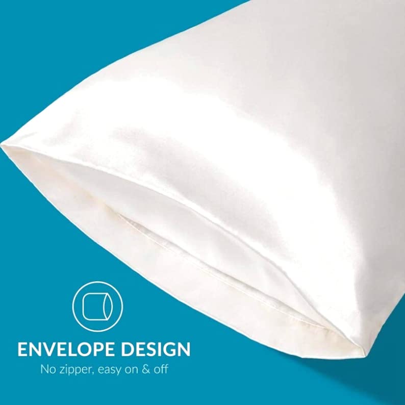 Atrube's Satin Pillow Covers for Hair and Skin| Satin Pillowcase 2 Pack with 3 Scrunchies Envelope Closure (Ivory)
