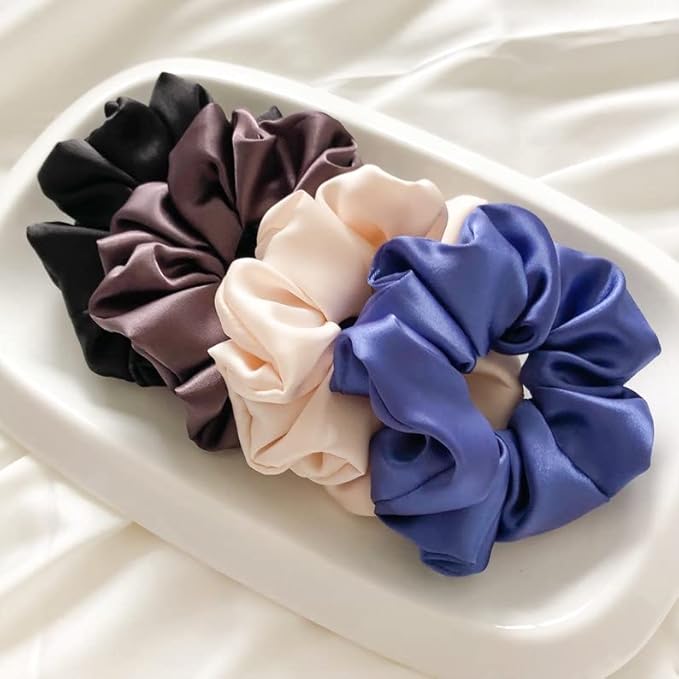 Atrube's Silk Satin Scrunchies Pack of 3 Multicolor Silk Scrunchy Set for Hairs