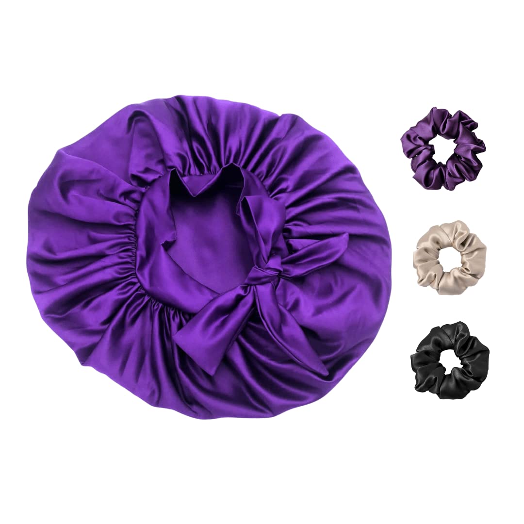 Satin Bonnet for Curly Hair| Reversible Silk Bonnet(Purple)