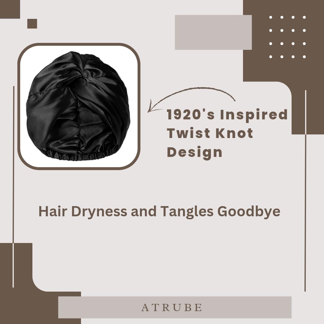 Silk Satin Hair Bonnet Reversible Sleep Cap with Adjustable tie Band for Sleeping Hair Cover for Women with Scrunchies Head Circumference: 21"~23"