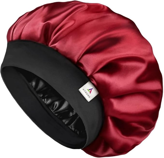 Silk Bonnet for Hair, Adjustable Silk Hair Cap for Sleeping (Black)