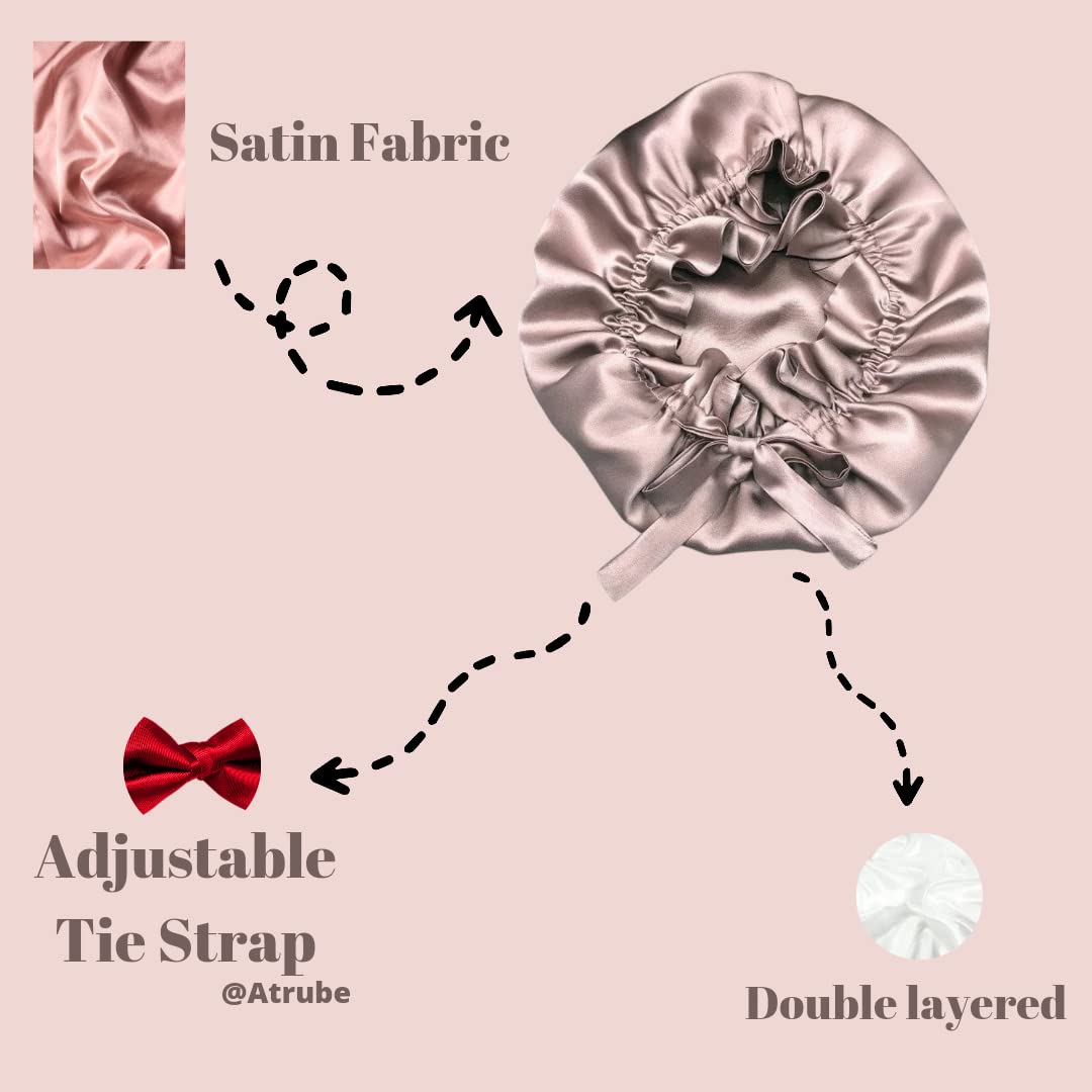 Silk Satin Hair Bonnet Reversible Adjustable Tie Band Women, Scrunchies Comb Satin Wrap,Standard, free Size