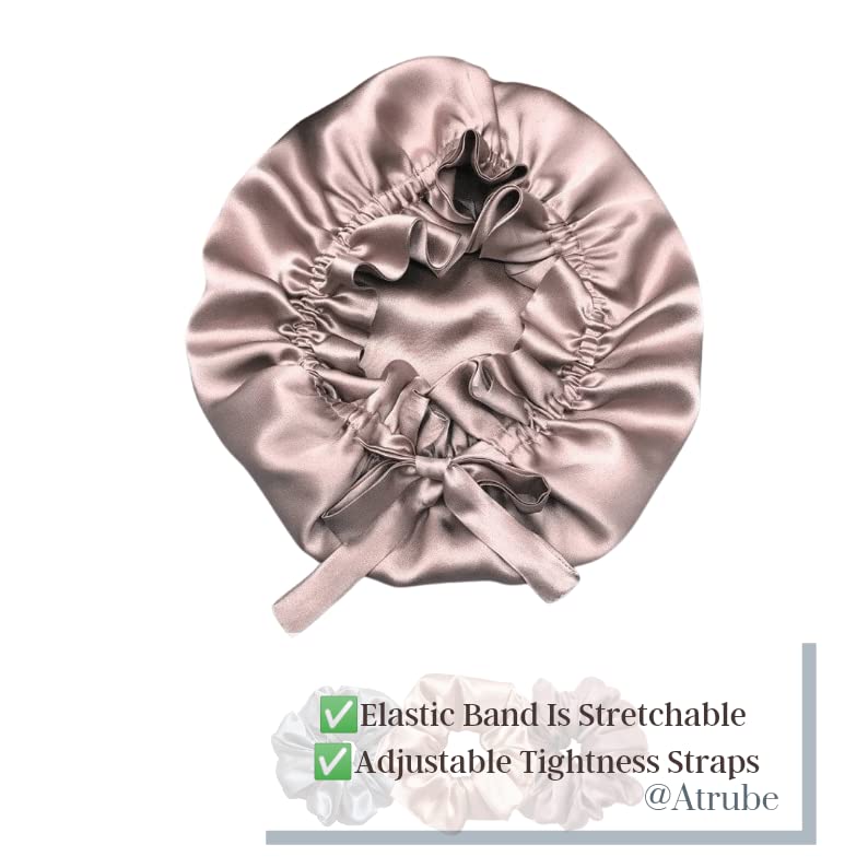 Silk Satin Hair Bonnet Reversible Adjustable Tie Band Women, Scrunchies Comb Satin Wrap,Standard, free Size