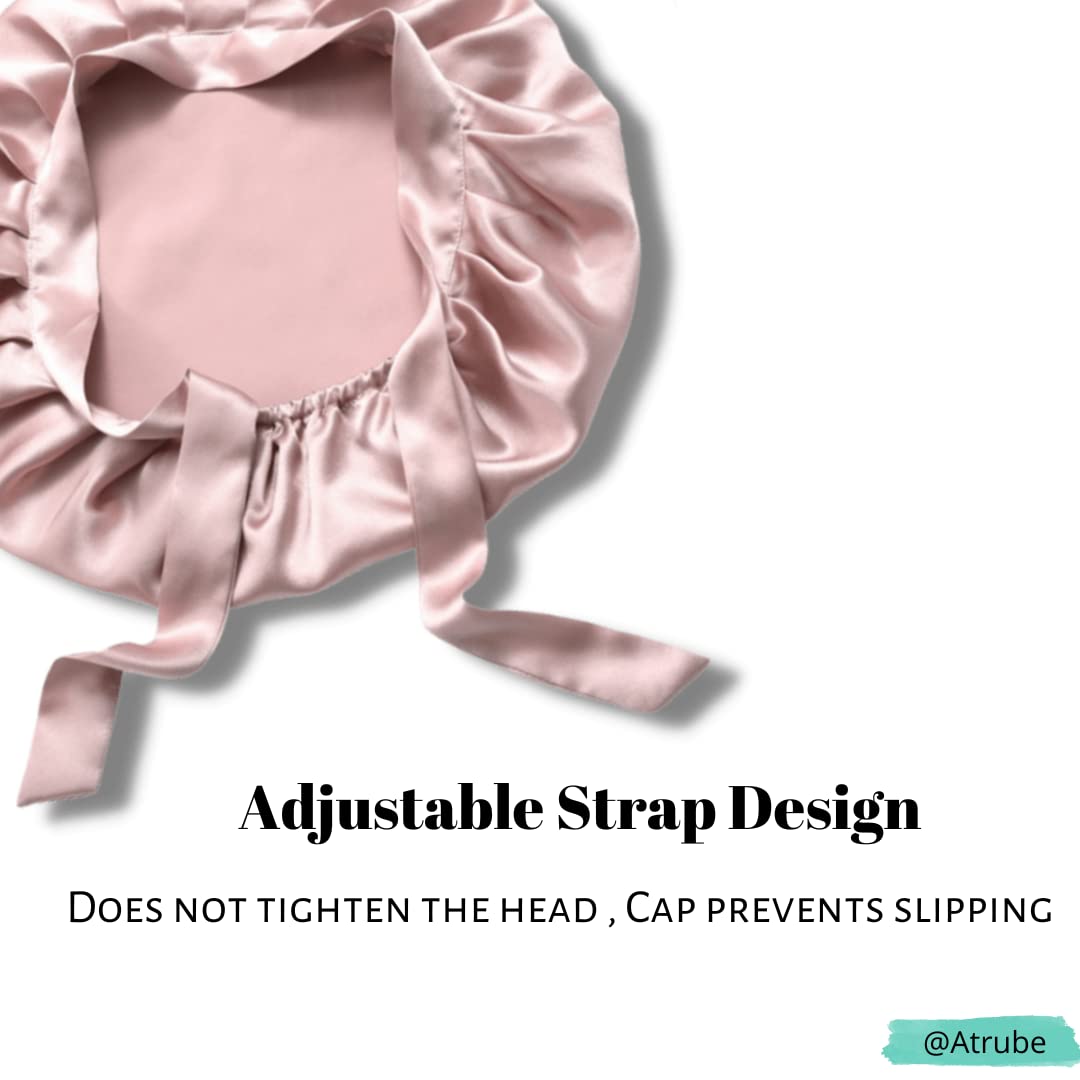 Silk Hair Bonnet With 3 Premium Scrunchies | Sleeping Cap for Curly Hair | Night Cap for Women (Pink, Standard Size)