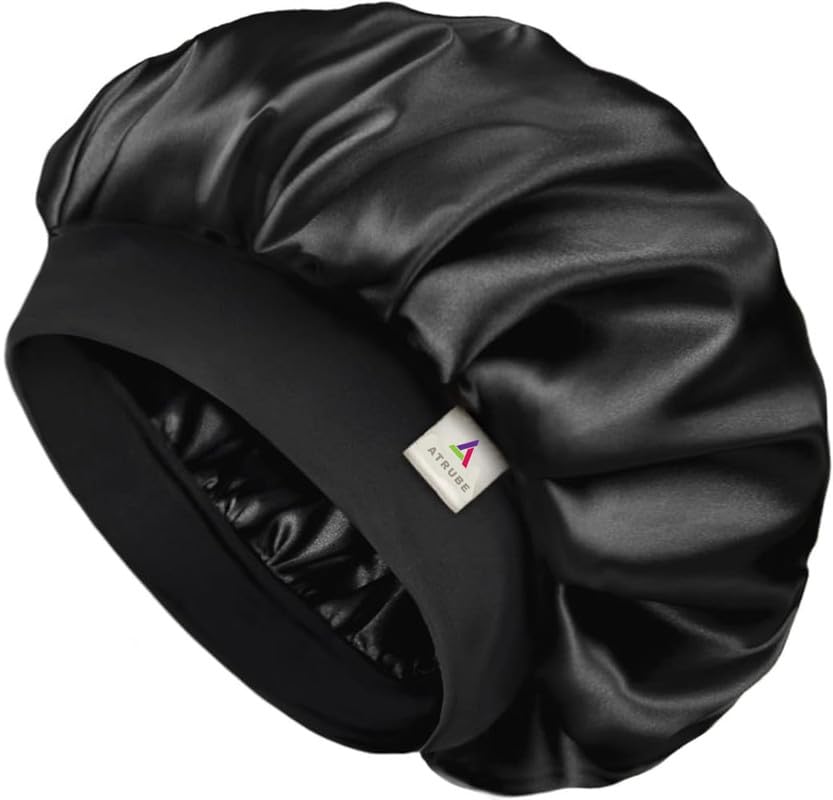 Silk Bonnet for Hair, Adjustable Silk Hair Cap for Sleeping (Black)