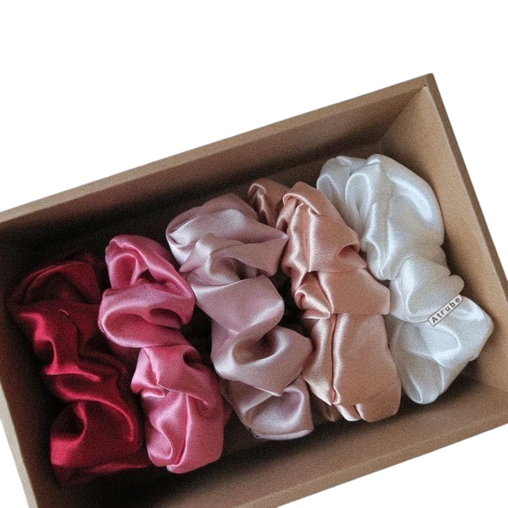 Atrube's Premium Satin Silk Scrunchies For Women And Girls Set Of 5
