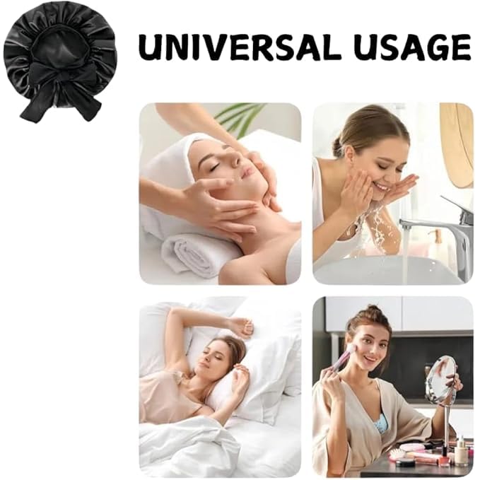 Silk Bonnet for Hair with 3 Scrunchies with Wide Elastic Tie Band(Sapphire Silk)