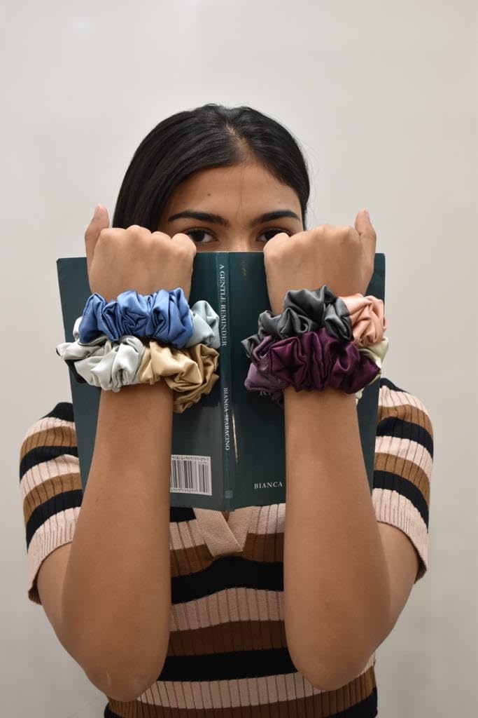 Pack of 4 Silk Satin Scrunchies – Large Hair Ties for Women & Girls Gift Set