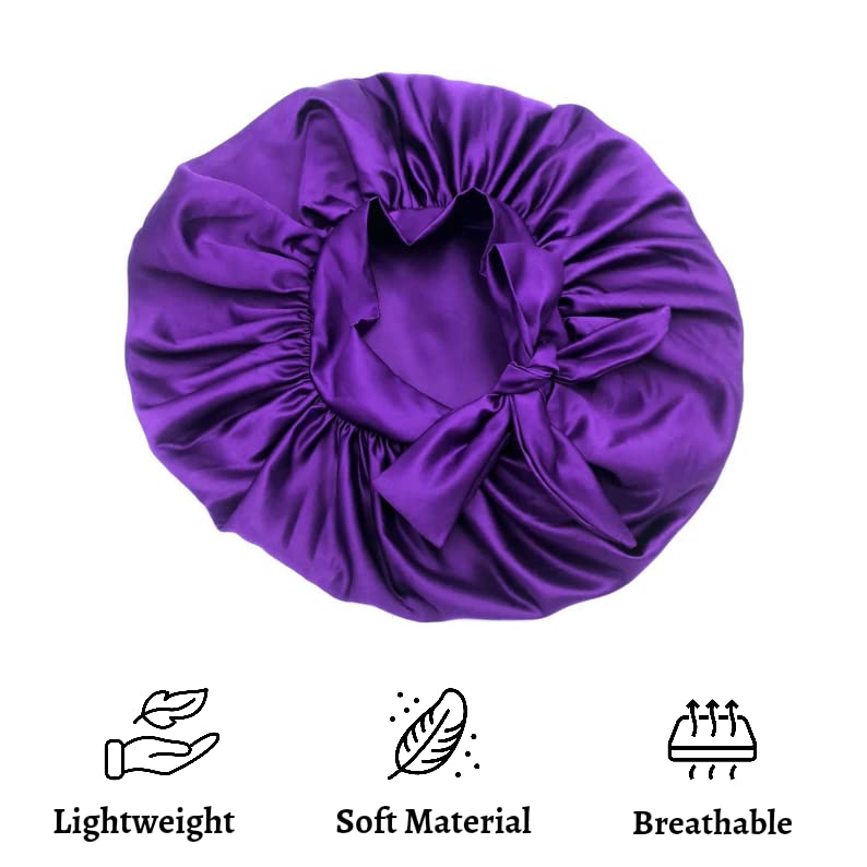 Satin Bonnet for Curly Hair| Reversible Silk Bonnet(Purple)