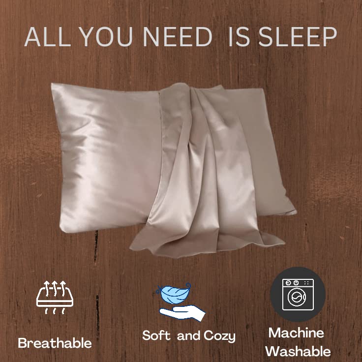 Atrube's Satin Pillow Covers for Hair and Skin| Silk Satin Pillowcase 2 Pack with 3 Silk Scrunchies| Satin Pillow Cases Set of 2 | Silky Pillow Cover with Envelope Closure (Solid Grey)