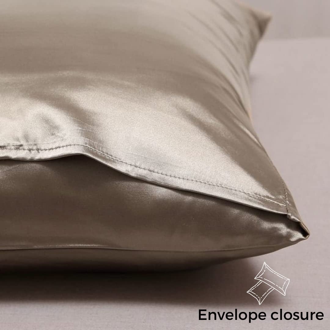 Atrube's Satin Pillow Covers for Hair and Skin| Silk Satin Pillowcase 2 Pack with 3 Silk Scrunchies| Satin Pillow Cases Set of 2 | Silky Pillow Cover with Envelope Closure (Solid Grey)