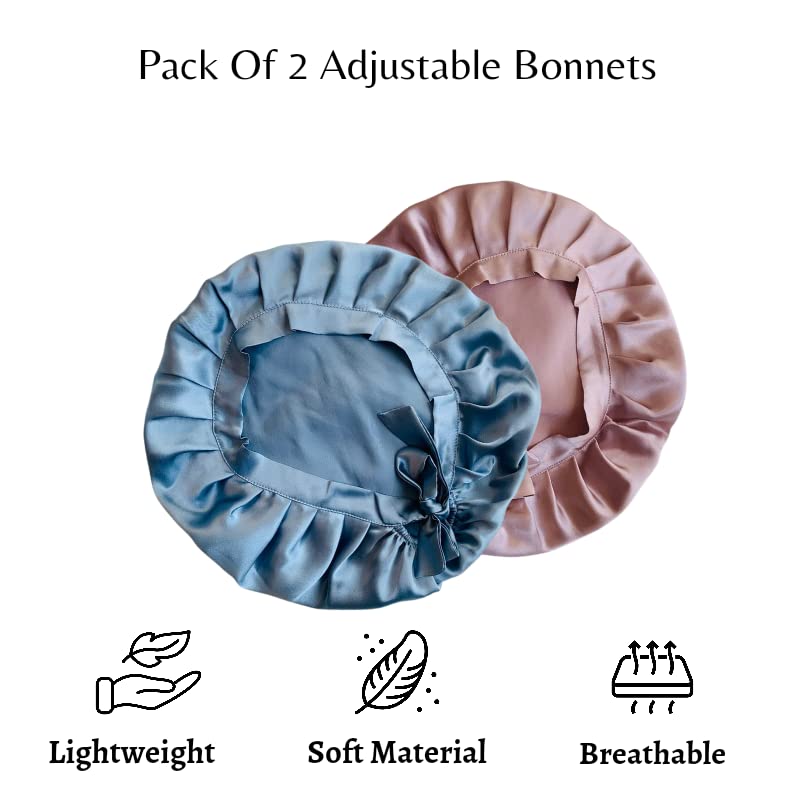 Atrube's Satin bonnet for curly hair| Silk bonnet for hair| Satin Hair Cap for Sleeping| Adjustable Hair Bonnet For Sleeping with adjustable combo of 2