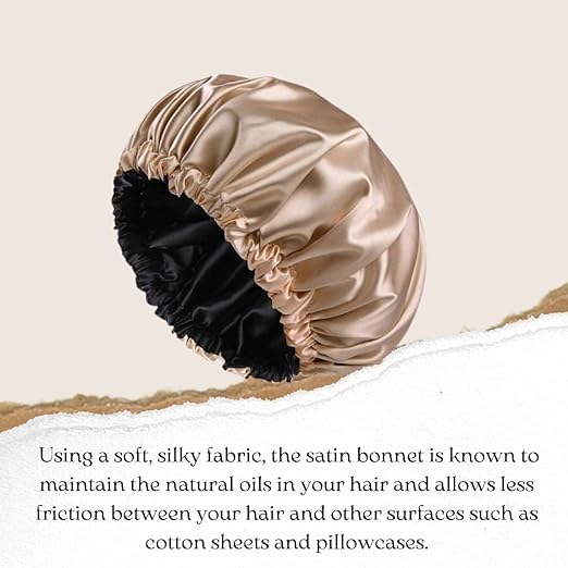 Atrube's Satin Bonnet for Curly Hair | Silk Bonnet for Hair | Combo of Pack of 2 Satin Pillowcases with 3 Silk Scrunchies Adjustable HairCap