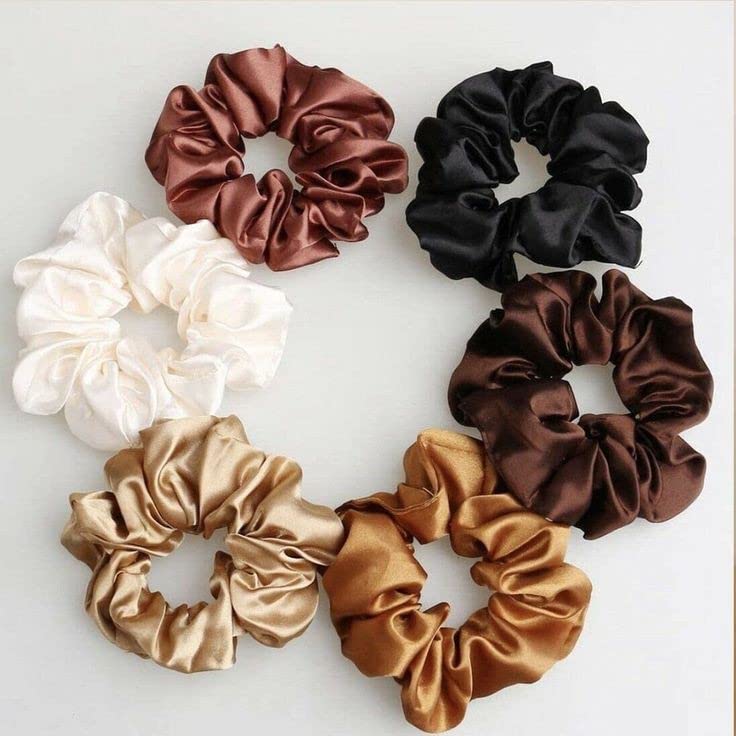 Atrube's Satin Silk Scrunchies Combo Of 6 Silk Ties Band Set, Accessories Great For Fine Hair, Curly Hair