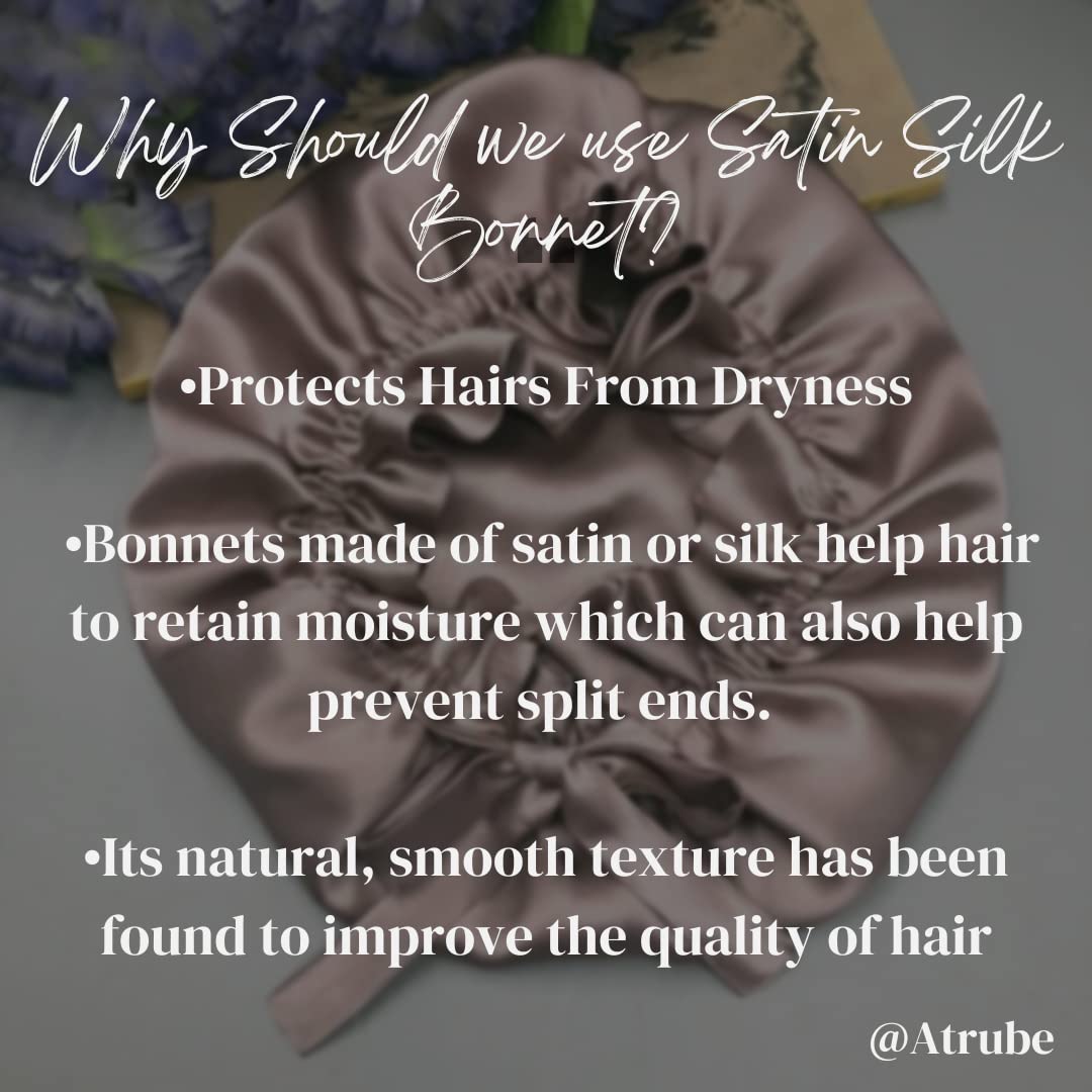 Silk Satin Hair Bonnet Reversible Adjustable Tie Band Women, Scrunchies Comb Satin Wrap,Standard, free Size