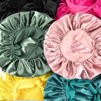 Women’s Satin Silk Hair Bonnet with 3 Scrunchies | Reversible Adjustable Sleeping Cap for Curly Hair, Large Multicolor (Midnight Velvet)