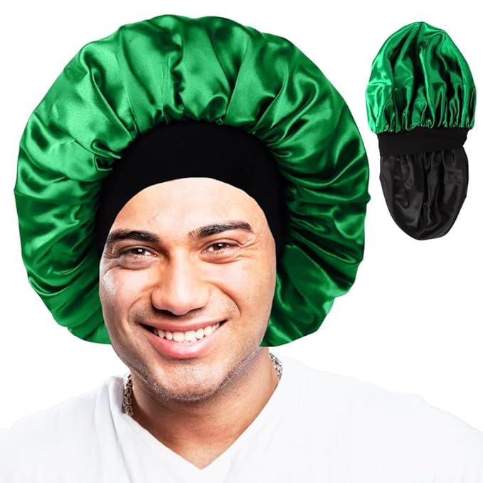 Premium Satin Bonnets for Men - Stylish and Comfortable Hair Protection (Black)