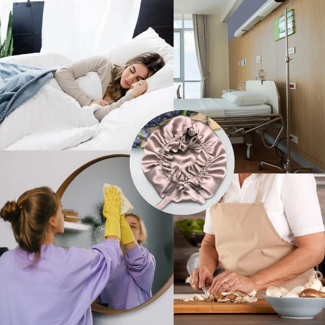 Silk Satin Hair Bonnet Reversible Adjustable Tie Band Women, Scrunchies Comb Satin Wrap,Standard, free Size