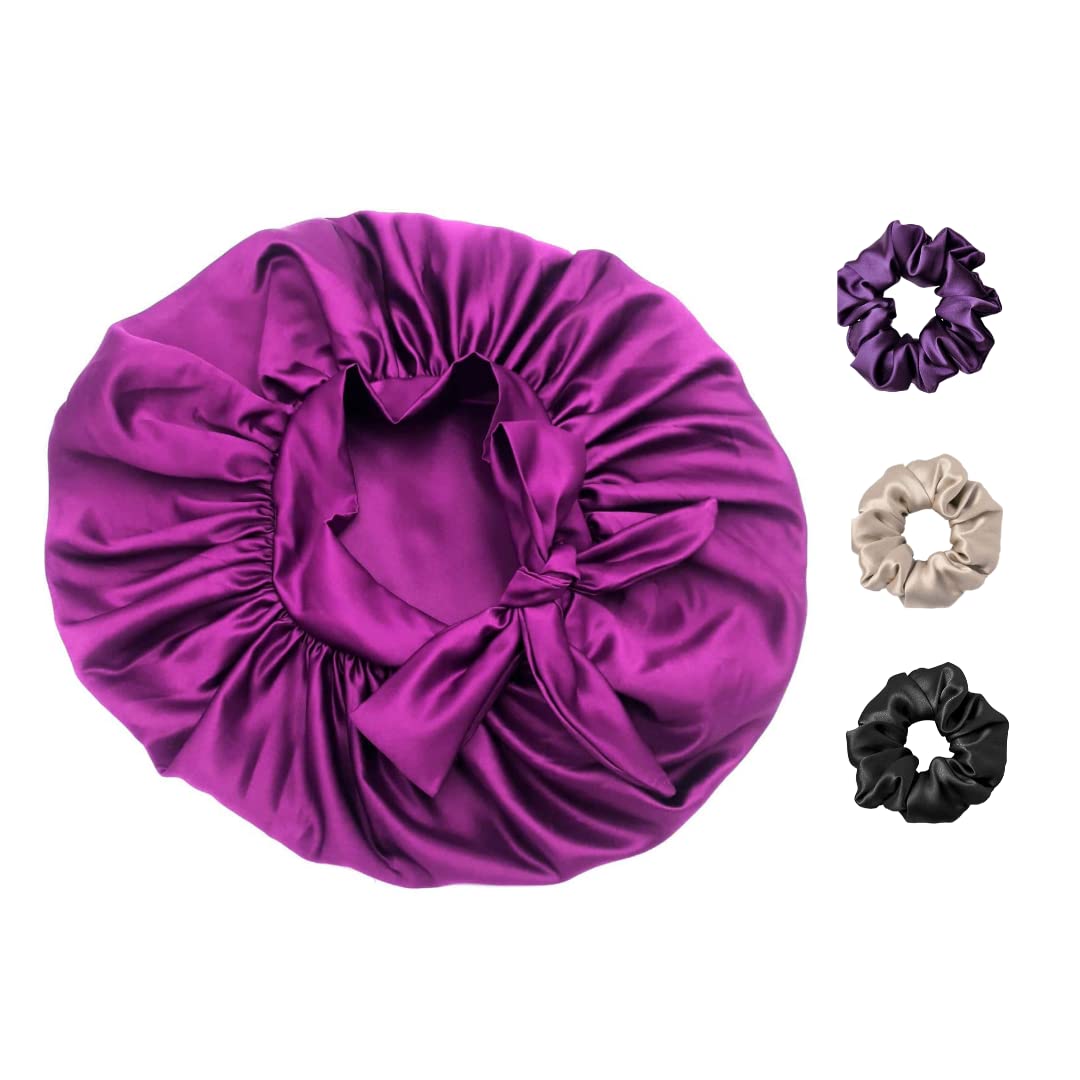 Satin Bonnet for Curly Hair| Reversible Silk Bonnet(Purple)