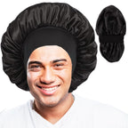 Premium Satin Bonnets for Men - Stylish and Comfortable Hair Protection (Black)