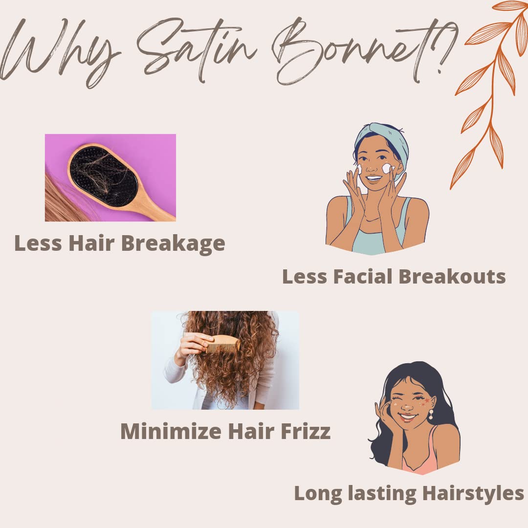 Atrube's Silk Satin Hair Bonnet Reversible with adjustable tie for women with Scrunchies(Blue)