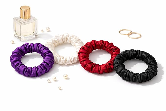 Premium Skinny Scrunchies for Women, Satin Hair Ties