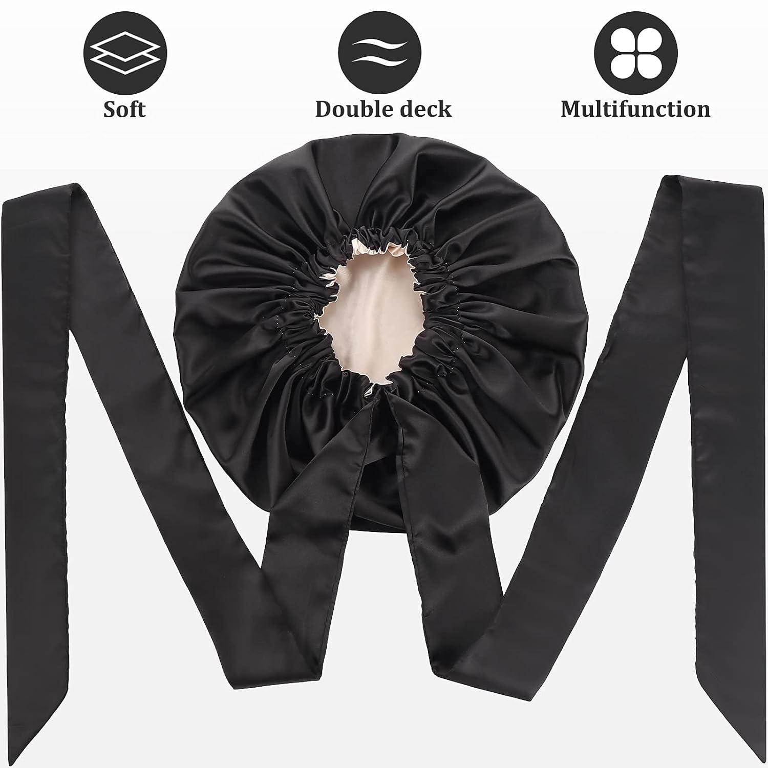 Silk Satin Hair Bonnet Reversible Adjustable Sleep Hair Care Cap,Free Size