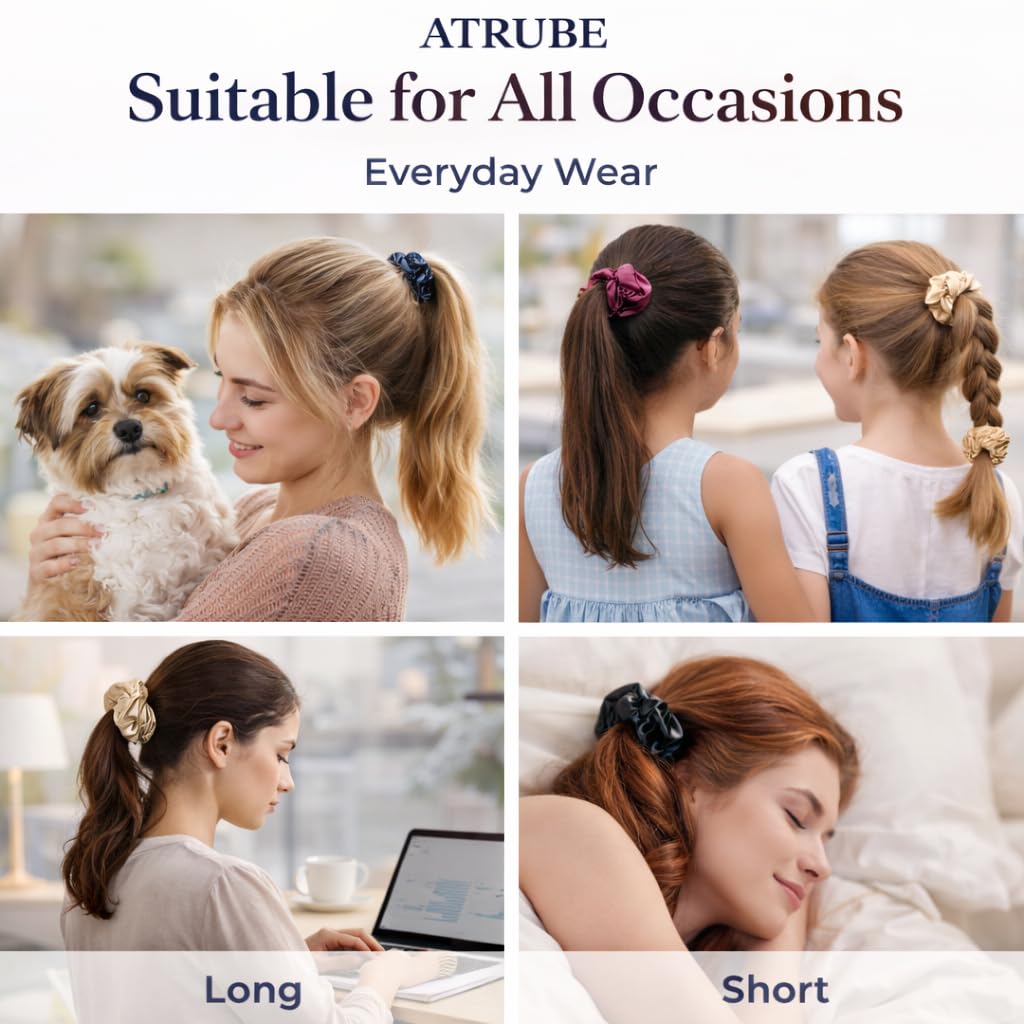 Luxury Satin Hair Scrunchies for Women & Girls – Soft, Smooth, Elastic Hair Ties  (Pack of 14)