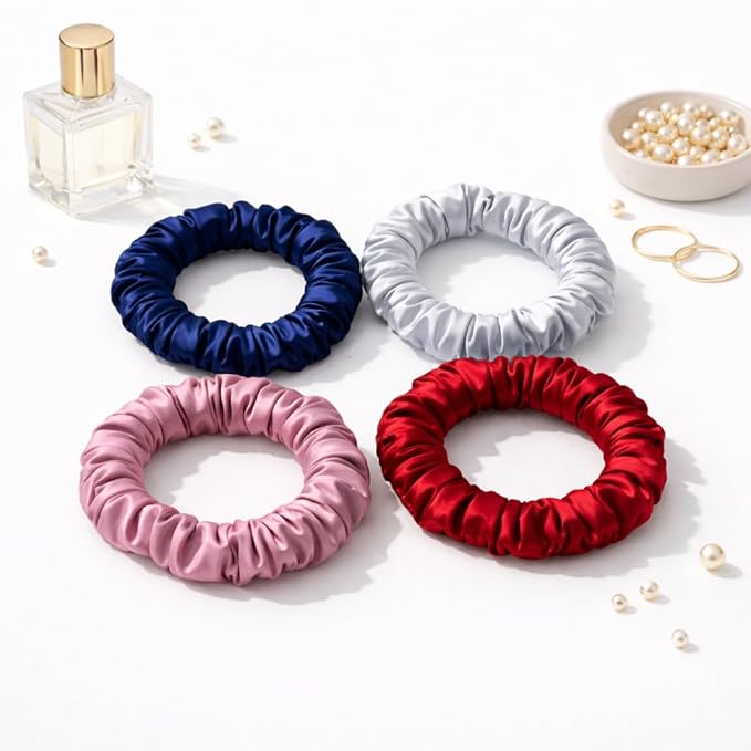 Premium Skinny Scrunchies for Women, Satin Hair Ties