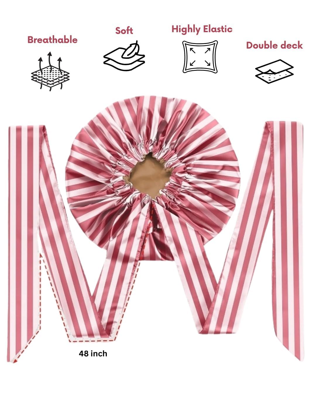 Women’s Satin Silk Hair Bonnet with 3 Scrunchies | Reversible Adjustable Sleeping Cap for Curly Hair, Large Multicolor (Luxe)