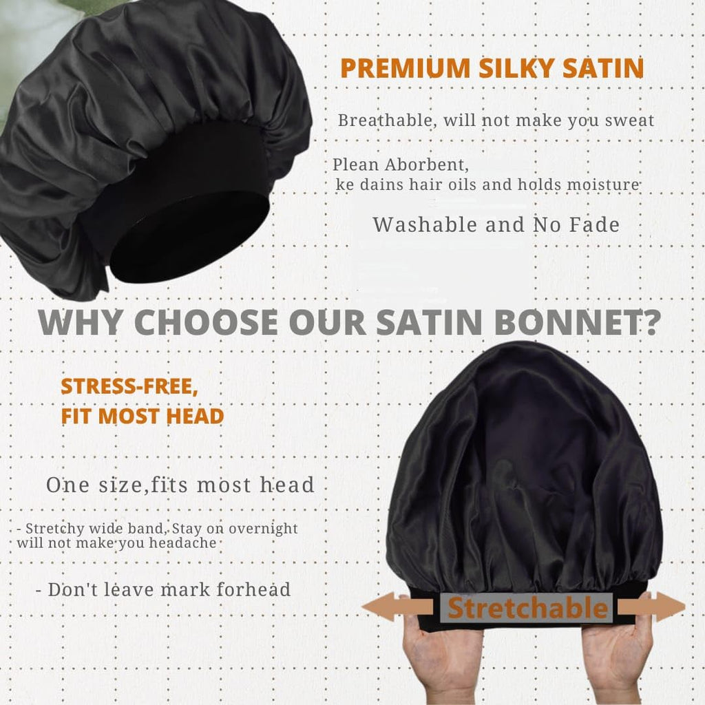Premium Satin Bonnets for Men - Stylish and Comfortable Hair Protection (Black)