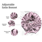 Silk Satin Hair Bonnet Reversible Adjustable tie Band Reusable showercap Satin bonnet Wrap Silk Bonnet Hair with Hair Scalp Massager Shampoo Brush and scrunchies (Rose Taupe)