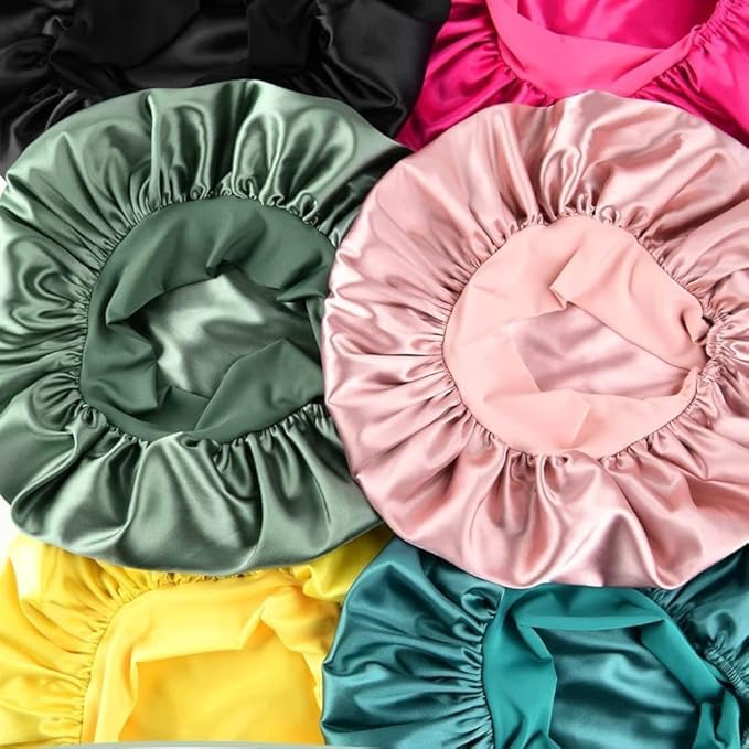 Silk Bonnet for Hair with 3 Scrunchies with Wide Elastic Tie Band(Sapphire Silk)