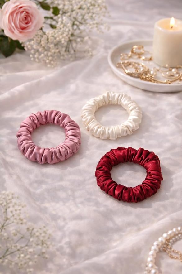 Premium Skinny Scrunchies for Women, Satin Hair Ties