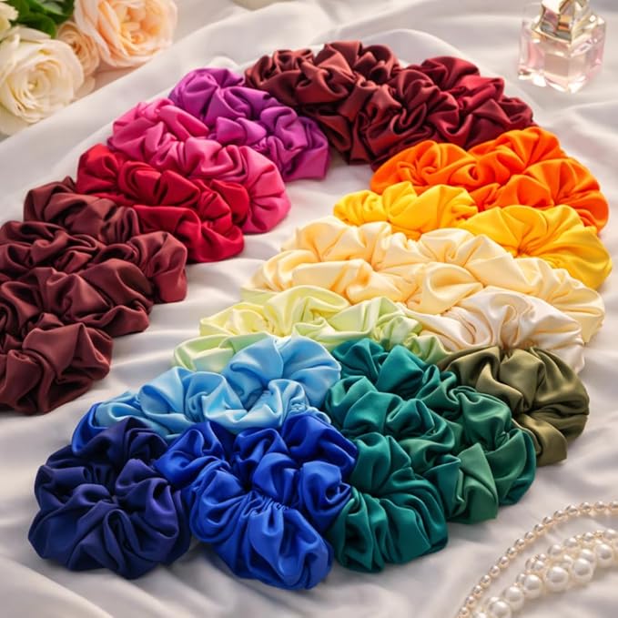 Luxury Satin Hair Scrunchies for Women & Girls – Soft, Smooth, Elastic Hair Ties, Silk-Feel Scrunchie same as Hairtie , (Pack of 7)