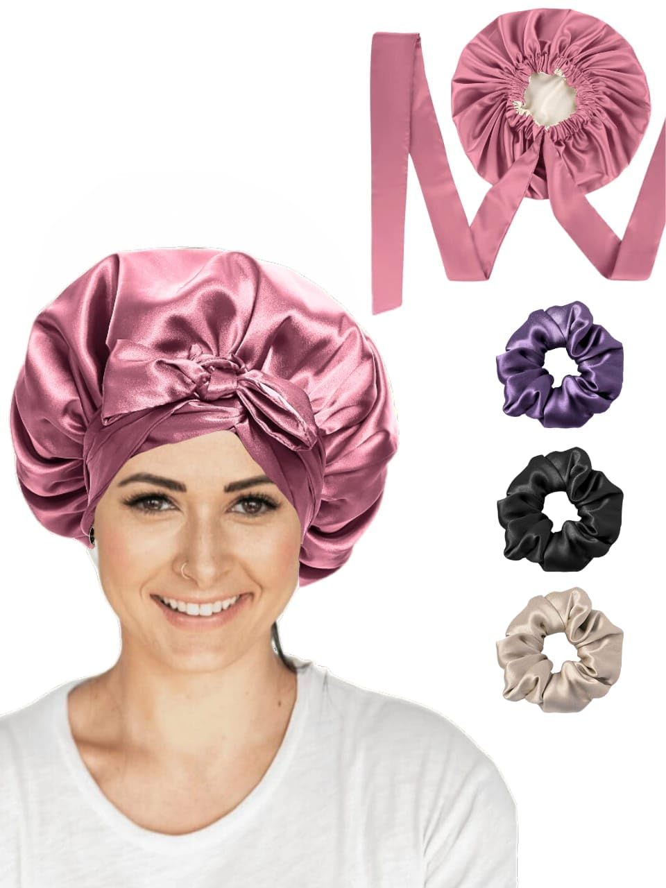 Silk Satin Hair Bonnet Reversible Adjustable Sleep Hair Care Cap,Free Size