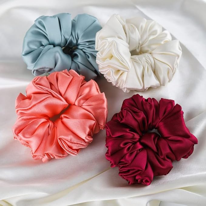 Atrube's Silk Satin Scrunchies Pack of 3 Multicolor Silk Scrunchy Set for Hairs