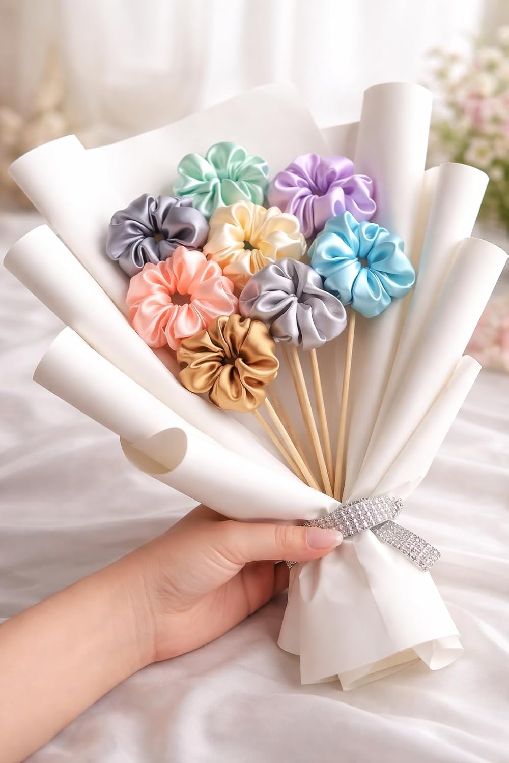 Satin Hair Scrunchies for Women & Girls – Soft, Smooth, Elastic Hair Ties for Thick, Thin, Curly, or Straight Hair  random colors.