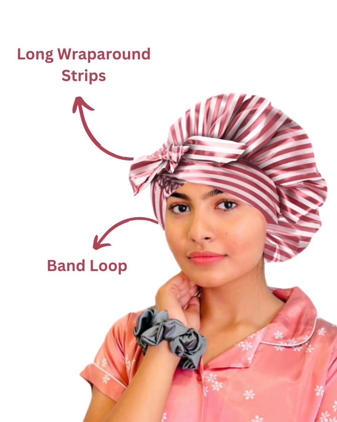 Women’s Satin Silk Hair Bonnet with 3 Scrunchies | Reversible Adjustable Sleeping Cap for Curly Hair, Large Multicolor (Luxe)