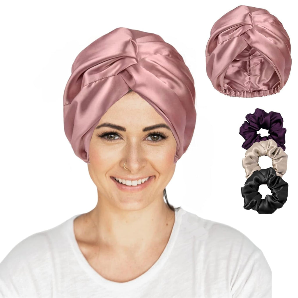 Silk Satin Bonnet Reversible Sleep Cap Adjustable tie Band Turban