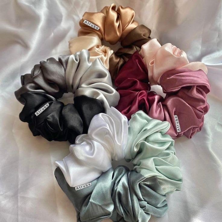 Pack of 4 Dual & Triple Tone Silk Satin Scrunchies Combo – Large Hair Ties for Women & Girls