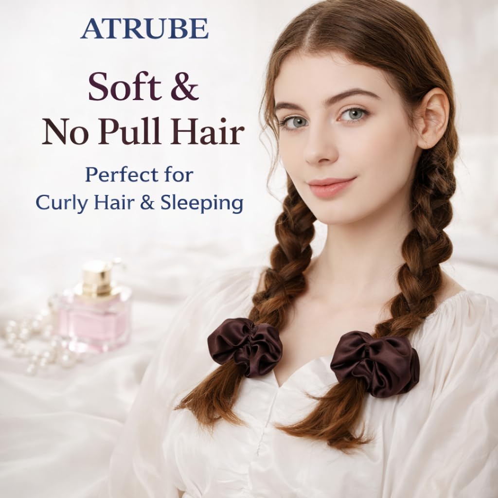 Luxury Satin Hair Scrunchies for Women & Girls – Soft, Smooth, Elastic Hair Ties, Silk-Feel Scrunchie same as Hairtie , (Pack of 7)