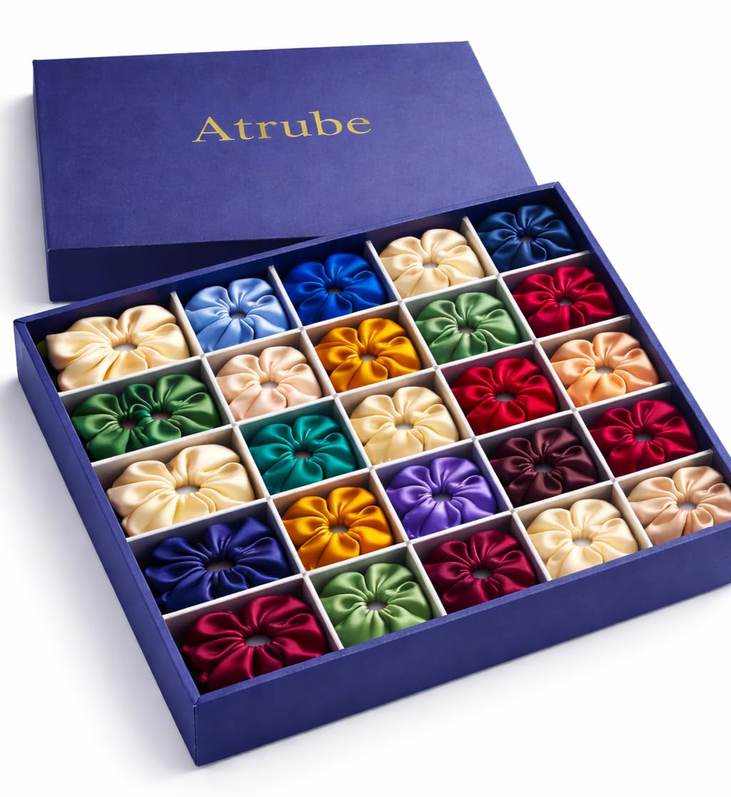 Satin Hair Scrunchies for Women & Girls – Soft, Smooth, Elastic Hair Ties for Thick, Thin, Curly, or Straight Hair  random colors.