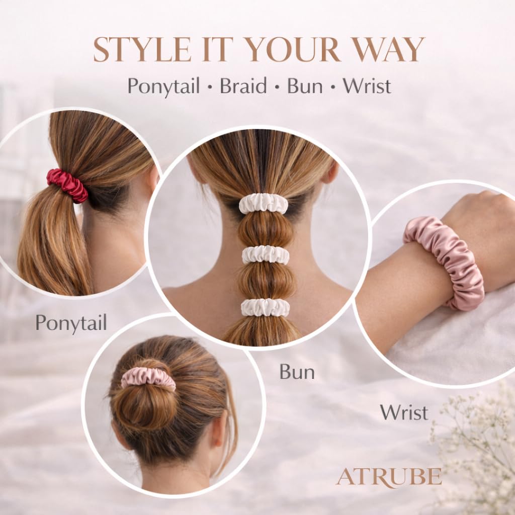 Premium Skinny Scrunchies for Women, Satin Hair Ties