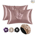 Atrube's Satin Bonnet for Curly Hair | Silk Bonnet for Hair | Combo of Pack of 2 Satin Pillowcases with 3 Silk Scrunchies Adjustable HairCap