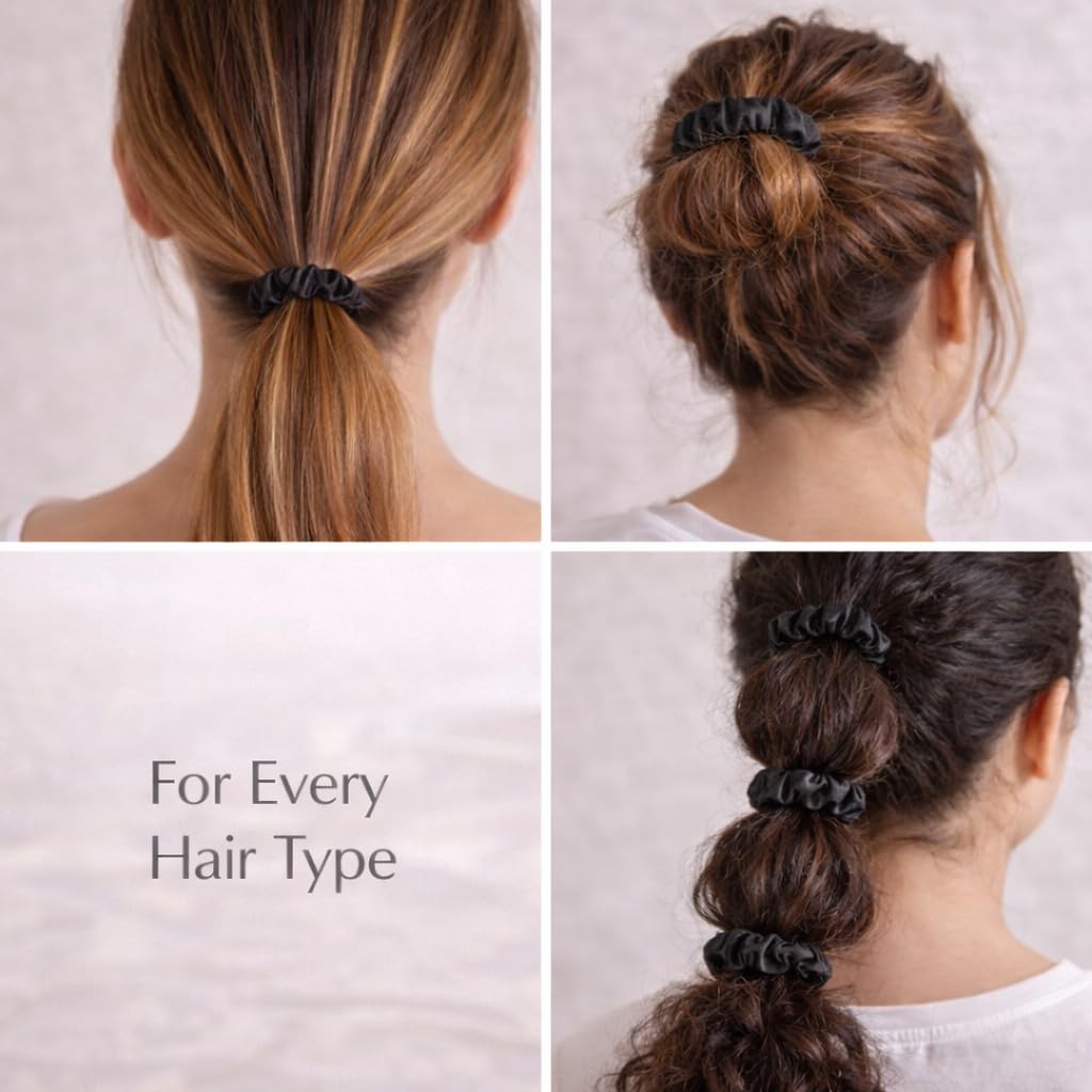 Premium Skinny Scrunchies for Women, Satin Hair Ties, No-Damage, Soft Elastic Strong Hold, 6 Pack (Classic Elegance)